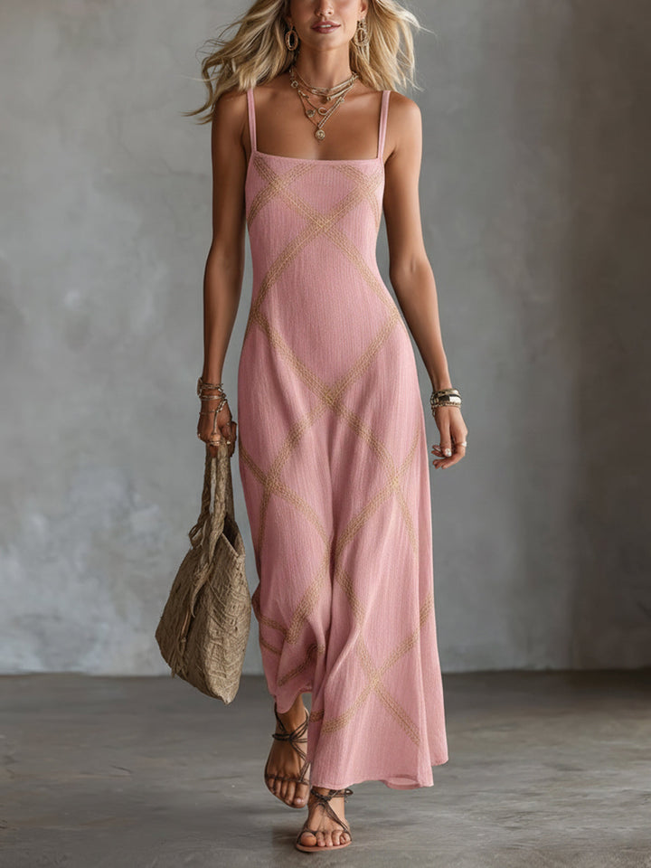 Renée – Geometric Dress Black Camel