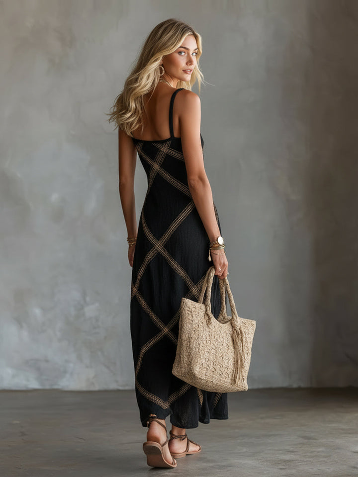Renée – Geometric Dress Black Camel