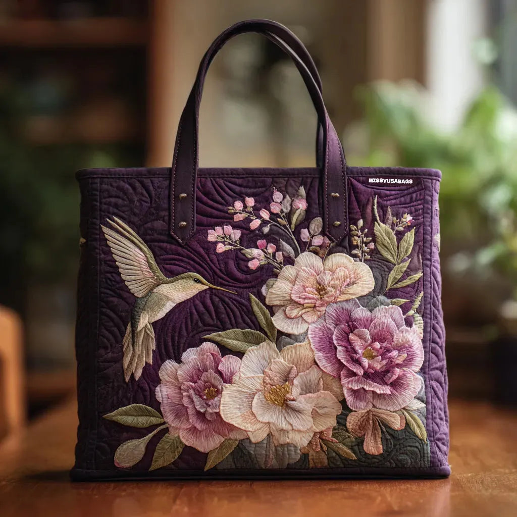 Hummingbirds and Orchids - Quilted Tote Bag
