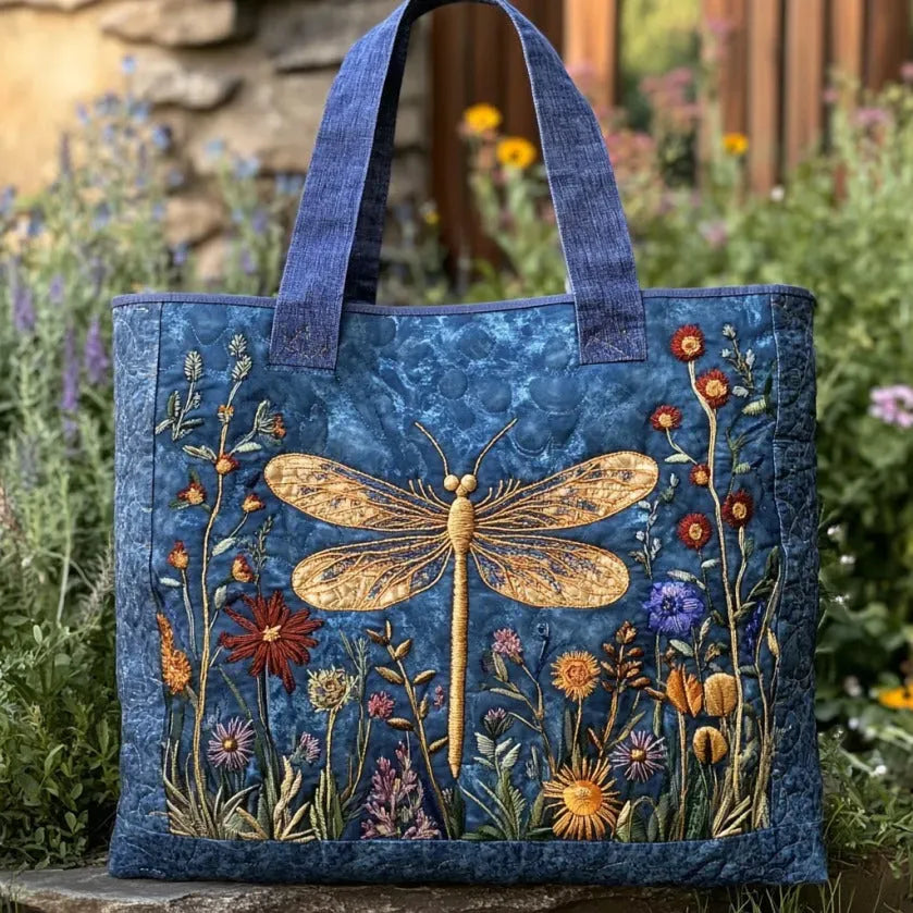 Golden Dragonfly - Quilted Tote Bag