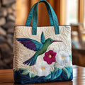 Hummingbird and White Flower - Quilted Tote Bag