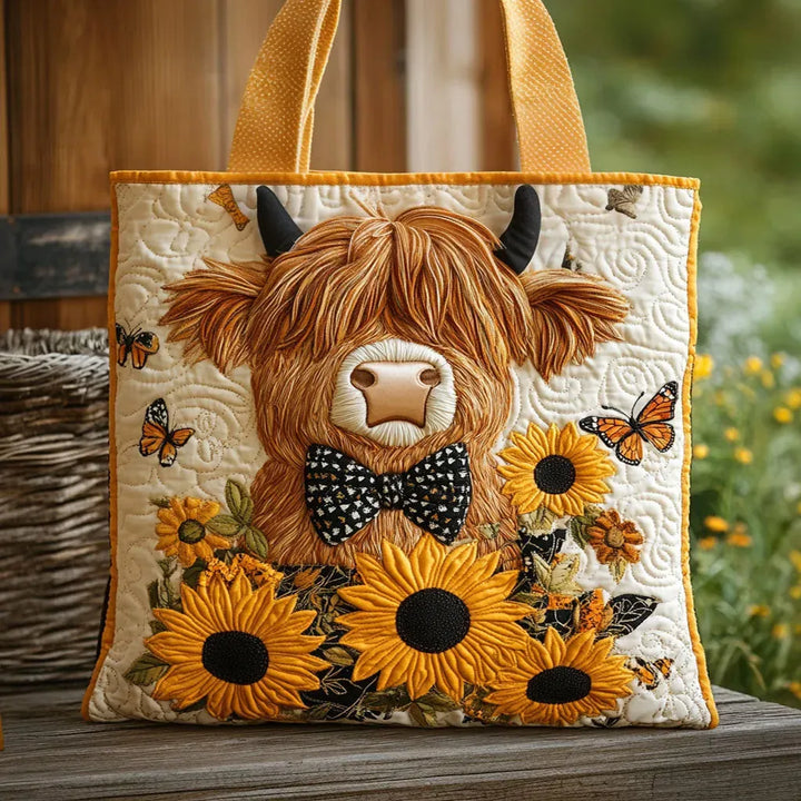 Høyland cow with Sunflowers - Padded Tote Bag