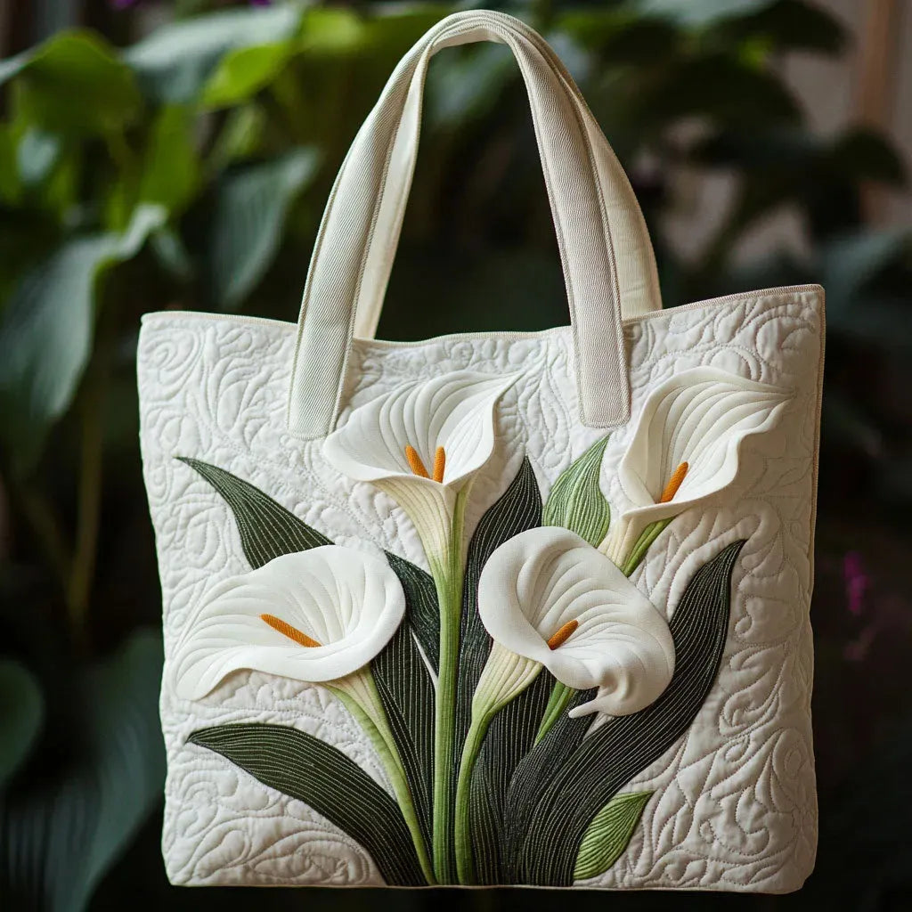 White Calla Lilies - Quilted Tote Bag