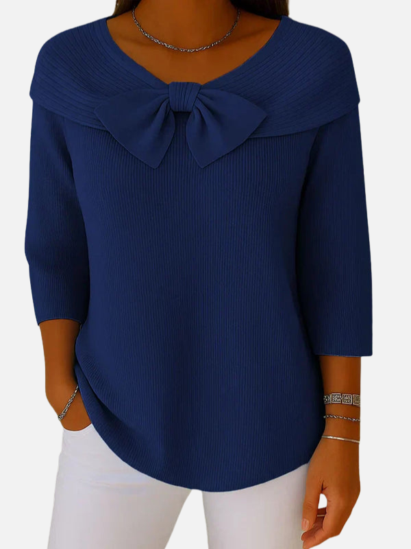 Lene | Elegant Ribbed Knit Blouse with Bow