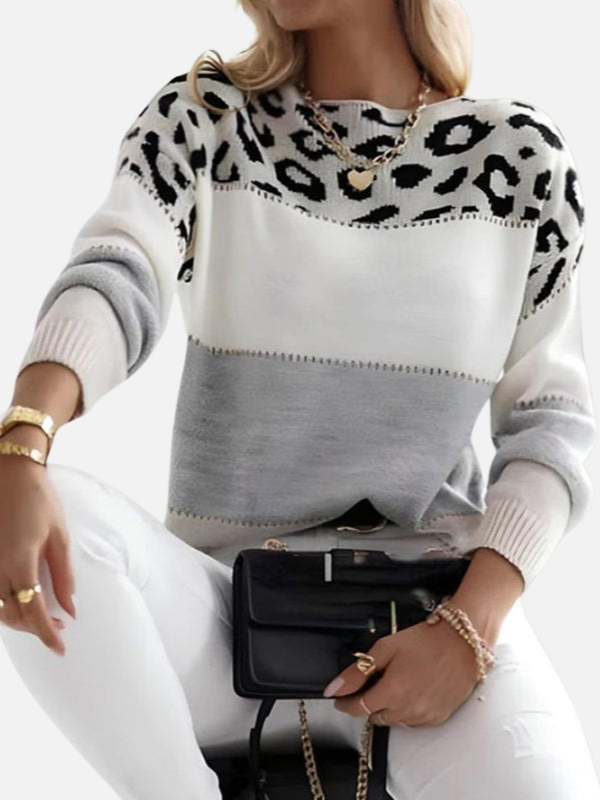Maria | Leopard Print Knit Jumper with Round Neck