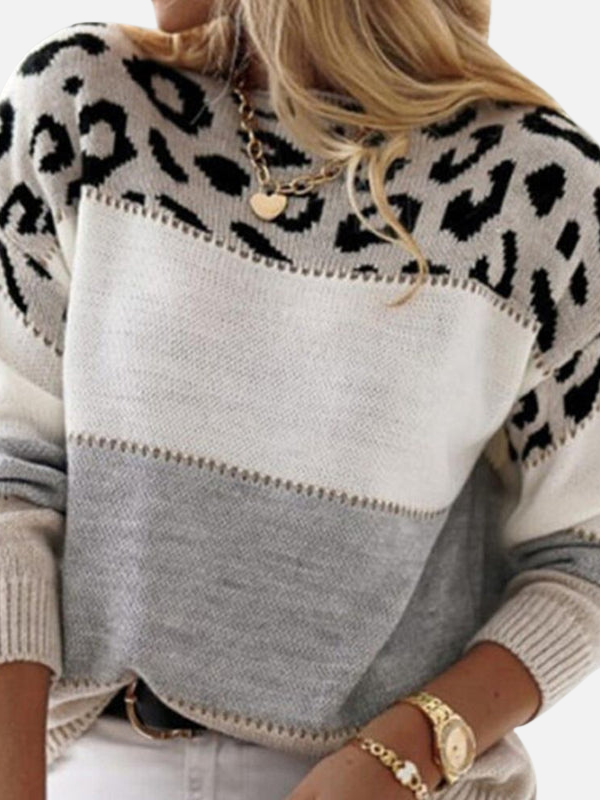 Maria | Leopard Print Knit Jumper with Round Neck