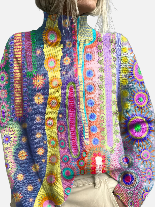 Anna | Patterned Knit Sweater with High Collar