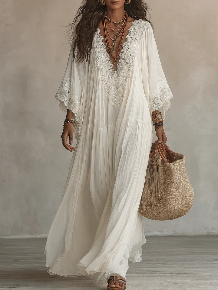 Emeline | Boho Maxi Dress with Wide Sleeves and Embroidery
