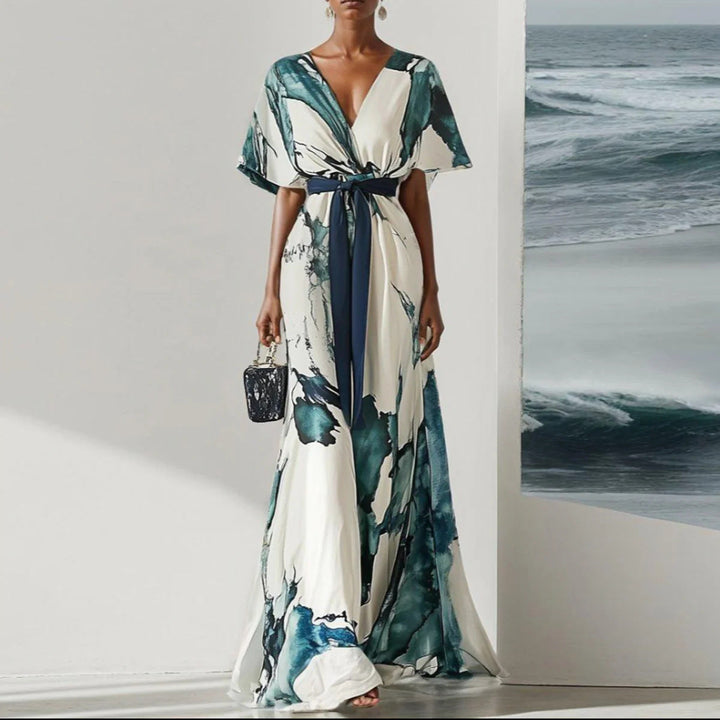 Nayla™ | Long Dress with Watercolour Pattern