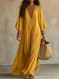 Emeline | Boho Maxi Dress with Wide Sleeves and Embroidery