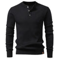 Ribbed Men's Sweater with Button Placket and Long Sleeves