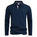 Men's Long Sleeve Polo Shirt with Button Placket and Contrast Detail