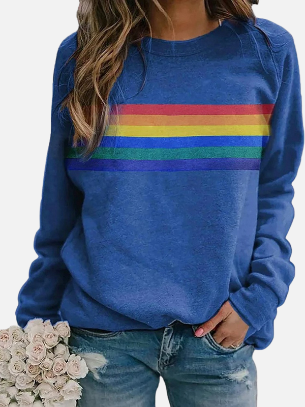 Helle | Sweatshirt with Rainbow Stripes, Round Neck