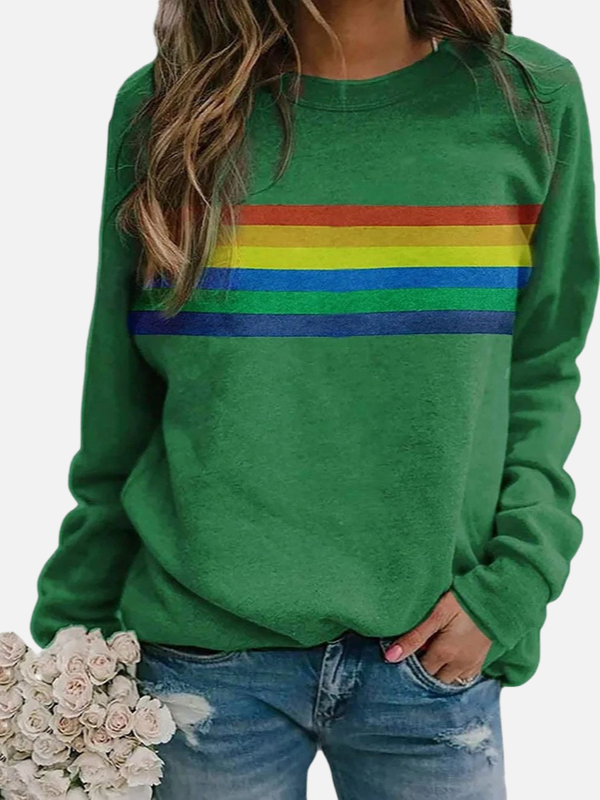 Helle | Sweatshirt with Rainbow Stripes, Round Neck