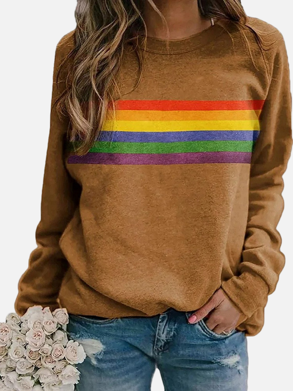 Helle | Sweatshirt with Rainbow Stripes, Round Neck