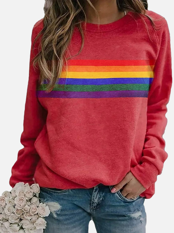 Helle | Sweatshirt with Rainbow Stripes, Round Neck