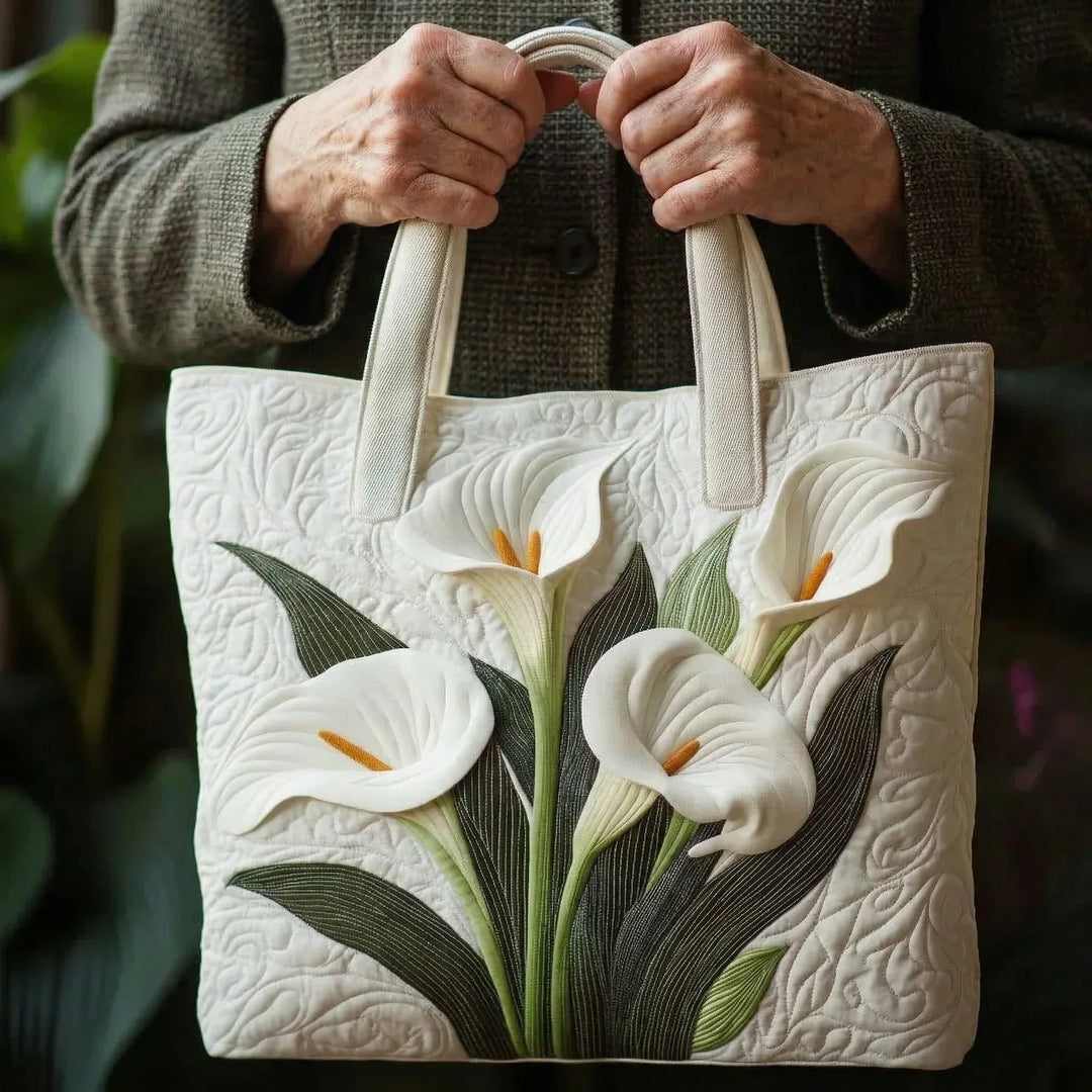 White Calla Lilies - Quilted Tote Bag