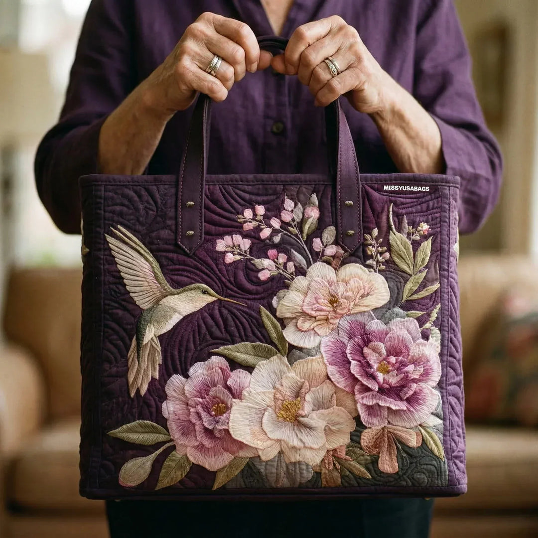 Hummingbirds and Orchids - Quilted Tote Bag