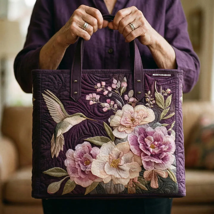 Hummingbirds and Orchids - Quilted Tote Bag