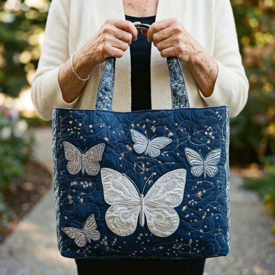 Silver Butterfly - Quilted Tote Bag