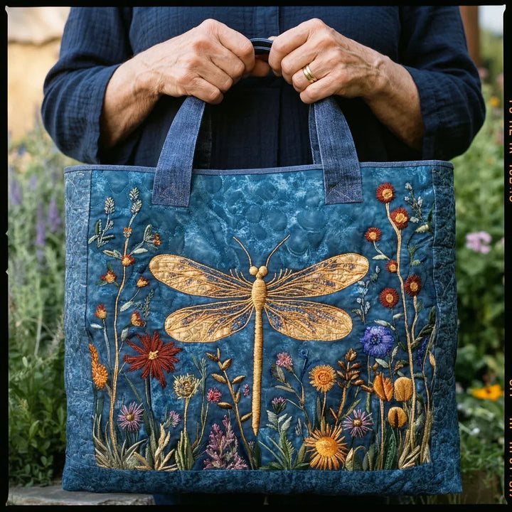 Golden Dragonfly - Quilted Tote Bag