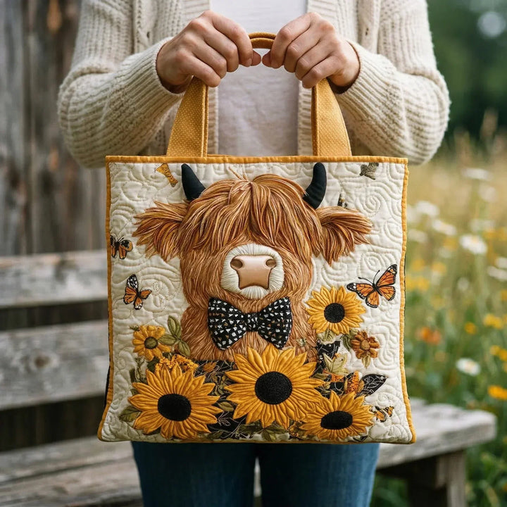 Høyland cow with Sunflowers - Padded Tote Bag