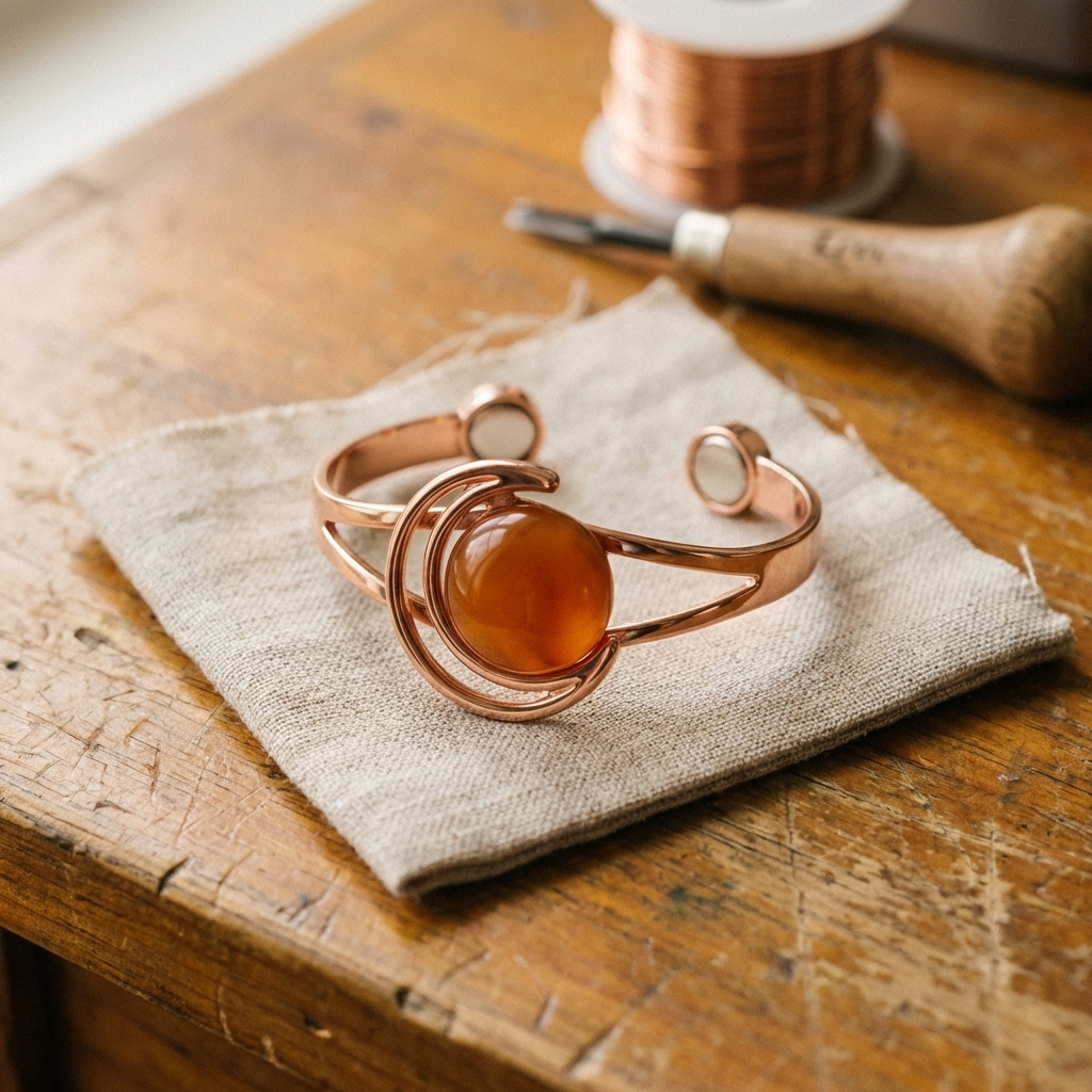 Earring Sphere Orange Copper Bracelet
