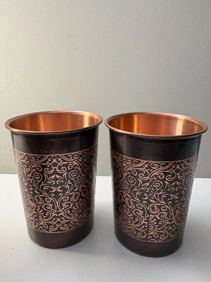 2-Piece Flower Pattern Copper Cup Set
