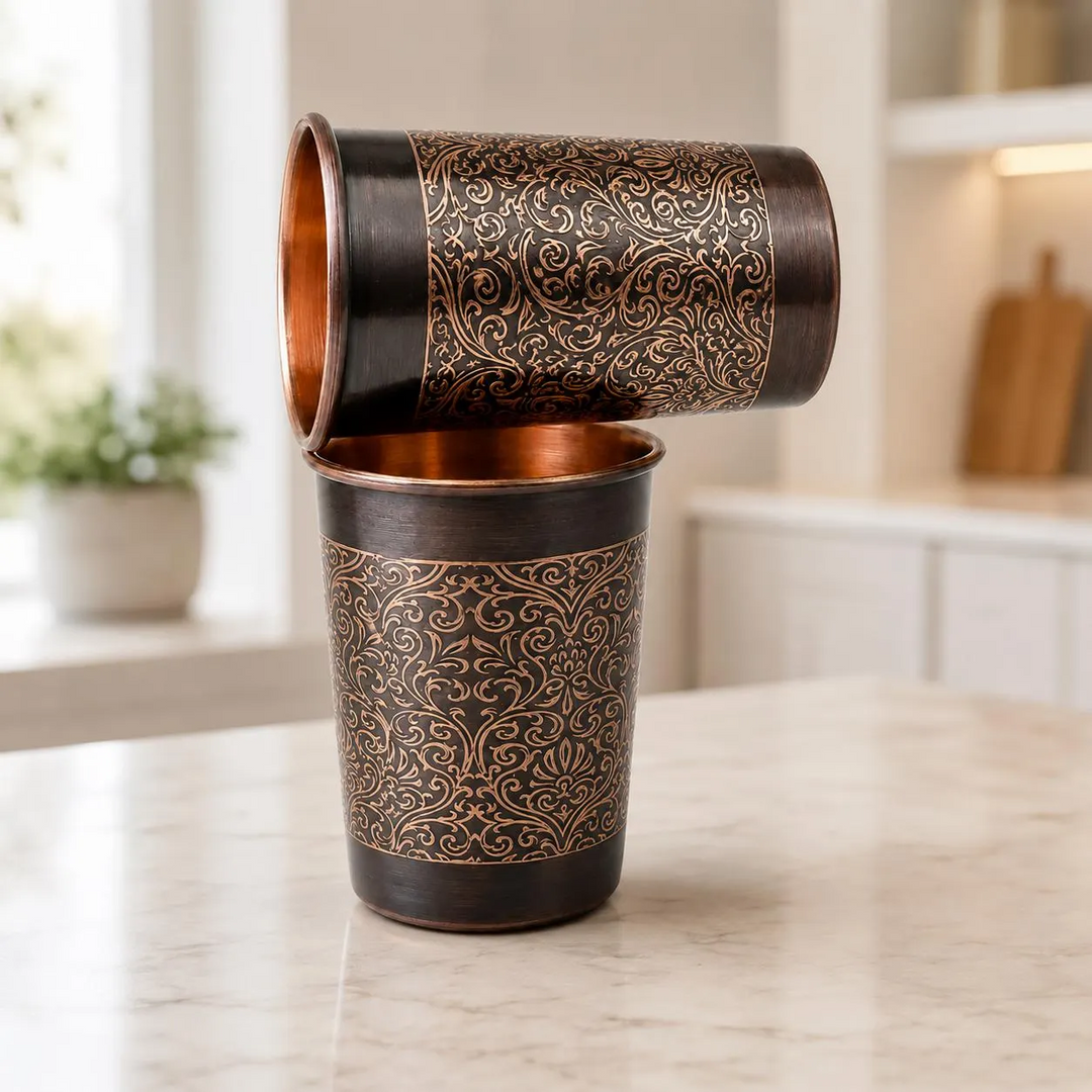 2-Piece Flower Pattern Copper Cup Set